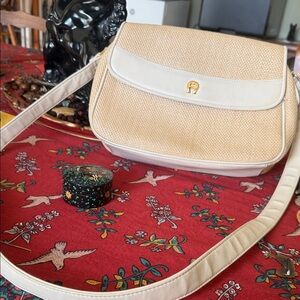 Cream Straw Crossbody Bag with Leather Trim Etienne Aigner